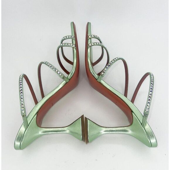 NEW AMINA MUADDI Naima Mint Green Crystal Embellished Fluted Sandals Siz… - Picture 10 of 15